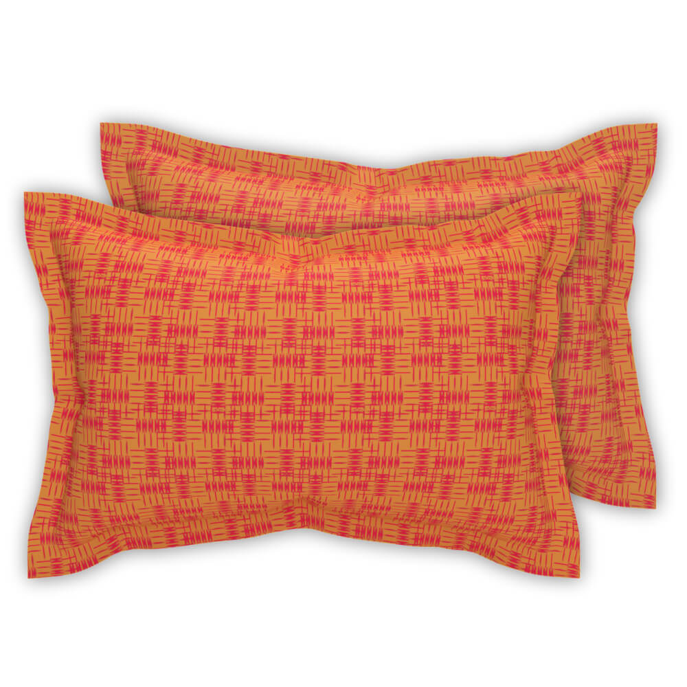 best geometric orange cotton double bed fitted bedsheets with pillow covers